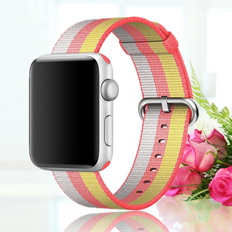 44 мм ремешок для apple watch series 5 4 3 2 1 тканый нейлоновый ремешок для iWatch 40 мм 38 мм узор Классическая пряжка - Цвет ремешка: red