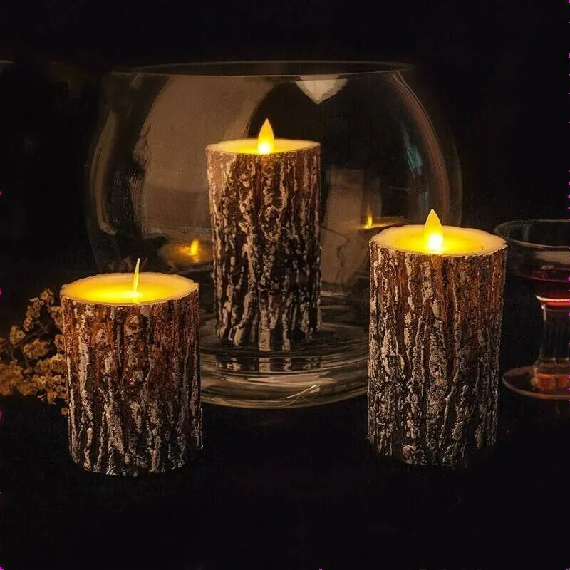

Pack of 3 Moving Dancing Swinging wick LED Pine tree Candle Remote controlled Paraffin Wax Wedding Bar Home Party Decor-Amber