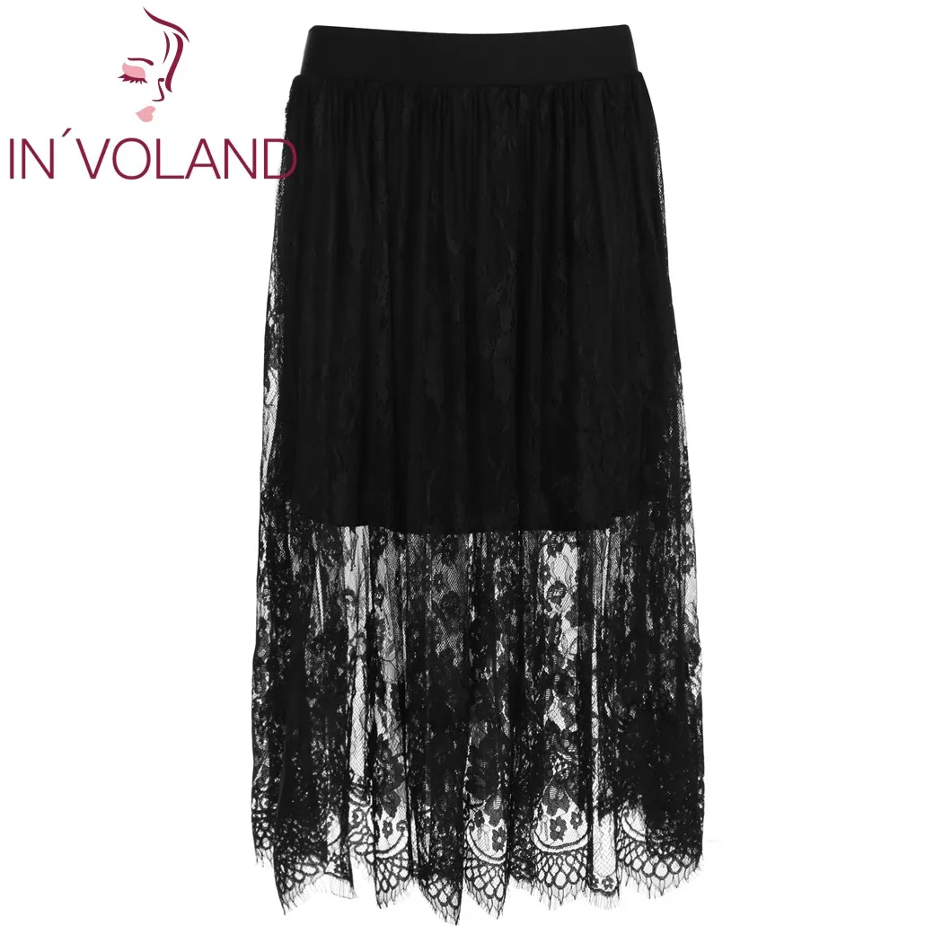 IN'VOLAND Женская юбка большого размера однотонная эластичная резинка на талии