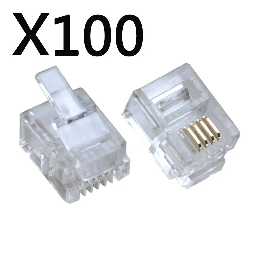 HBUDS 100 PACK телефонный штекер 6P4C RJ11 модульный разъем (6/4 шнур разъем)|Коннекторы и