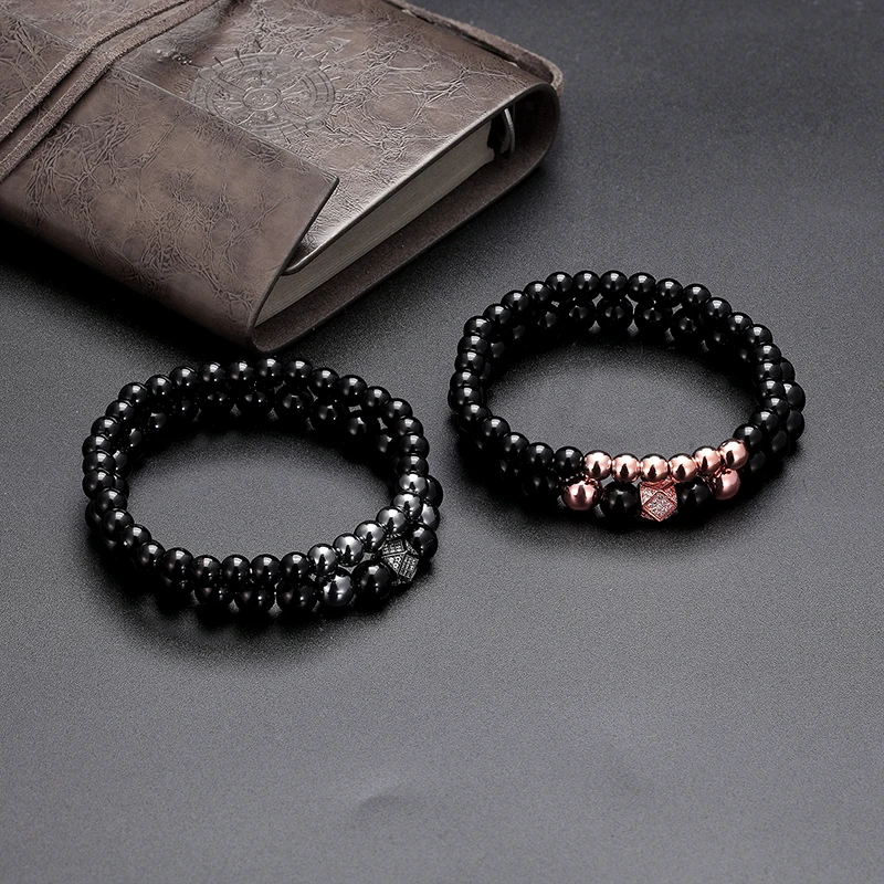 Мужской браслет из натурального камня с фианитами 2 шт.|Плетеные браслеты| |