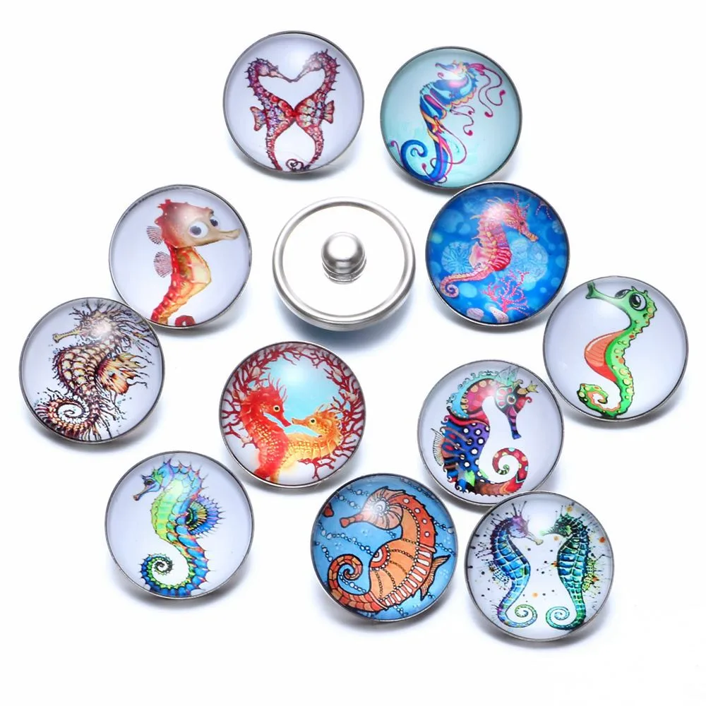 12 шт./лот морской конек темы Стекло Талисманы 18 мм кнопки украшения для щелкает