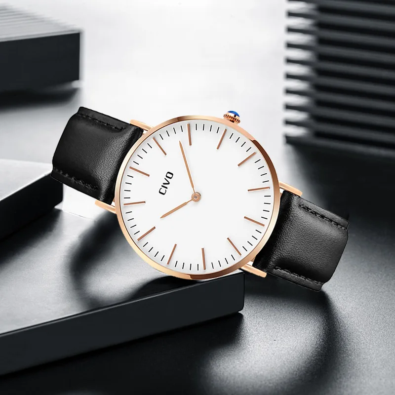 CIVO простой дизайн часы ультра тонкие наручные для мужчин водонепроницаемые