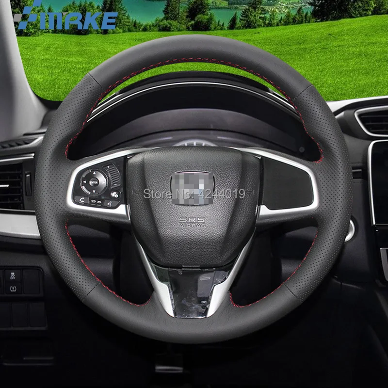 

For Honda Civic 10th CRV 2017 Black Leather DIY Hand Sewing steering wheel cover car accessories