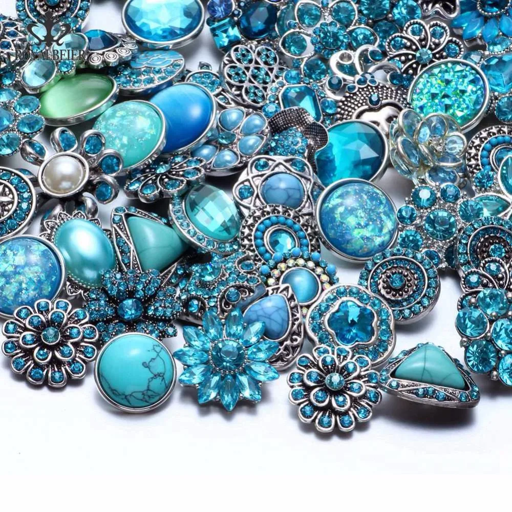 

RoyalBeier 50pcs Multi Color Series Mixed Styles Metal Button Charms 18mm Snap Button For 20mm Snap Bracelet Snap Jewelry HM076