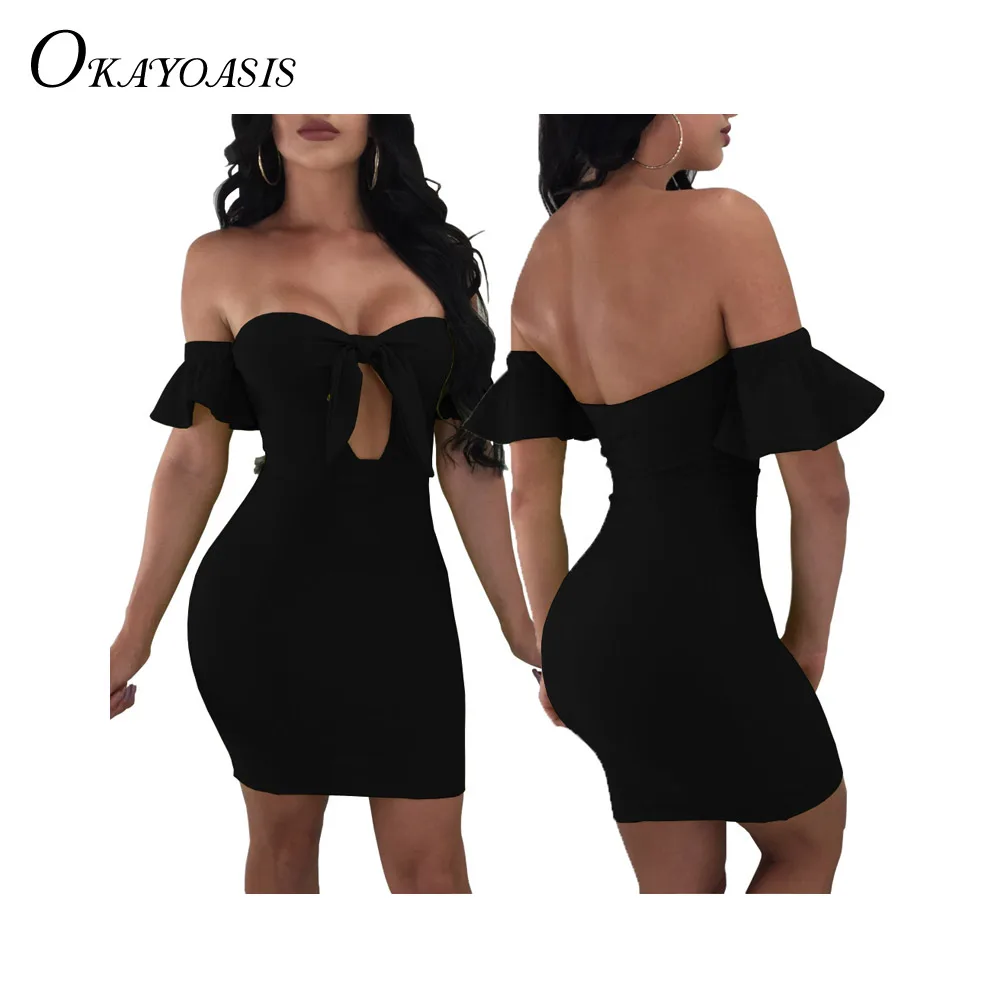 Платье женское бантом пикантное Бандажное вечернее с поясом на резинке без