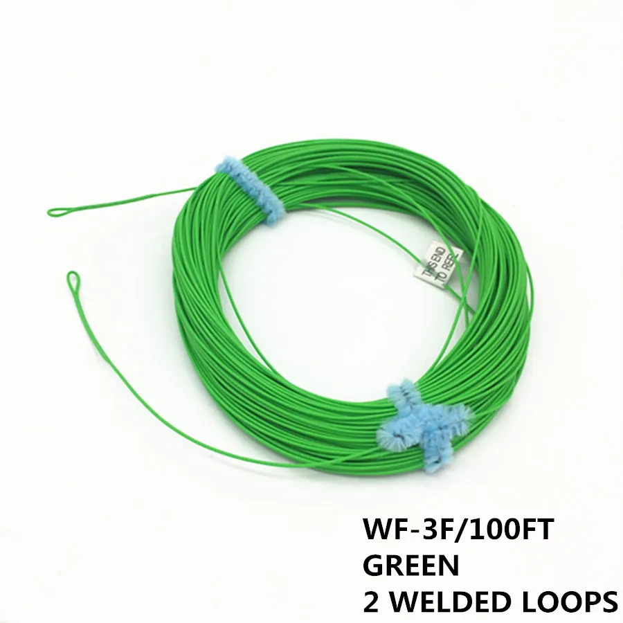Fly Fishing 2 сварных петли WF 1 2 3 4 5 6 7 8 9WT Fly Fishing Line 100 футов Вес вперед плавающая Летающая леска много цветов - Цвет: GREEN