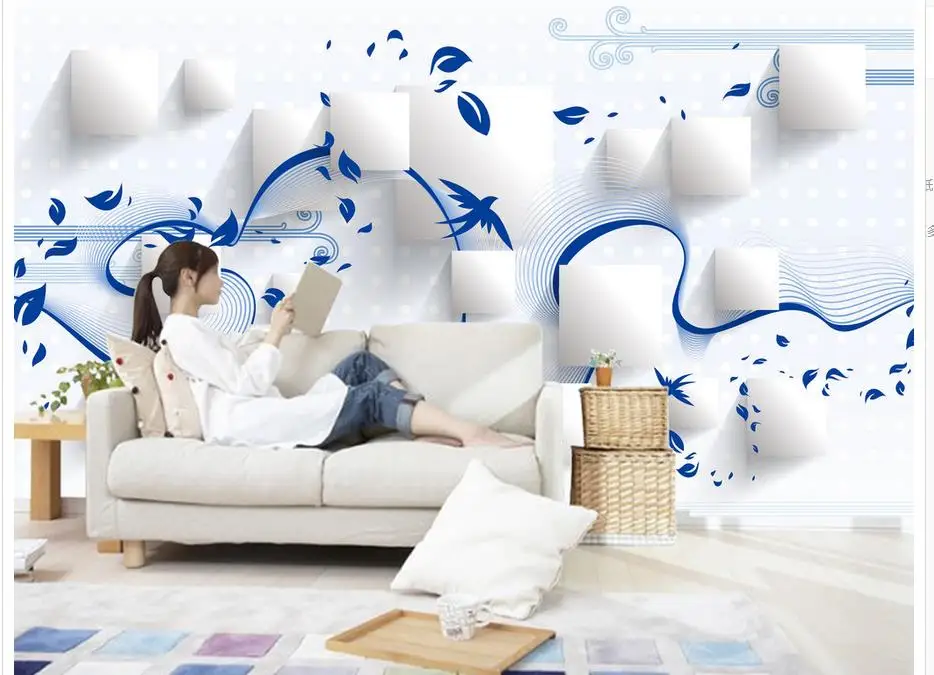 3D обои фотообои высокого качества стереоскопический геометрический синие