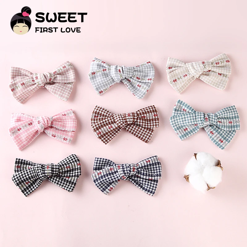 8 шт./лот заколки для волос ручной работы детские тканевые с бантиком принтом