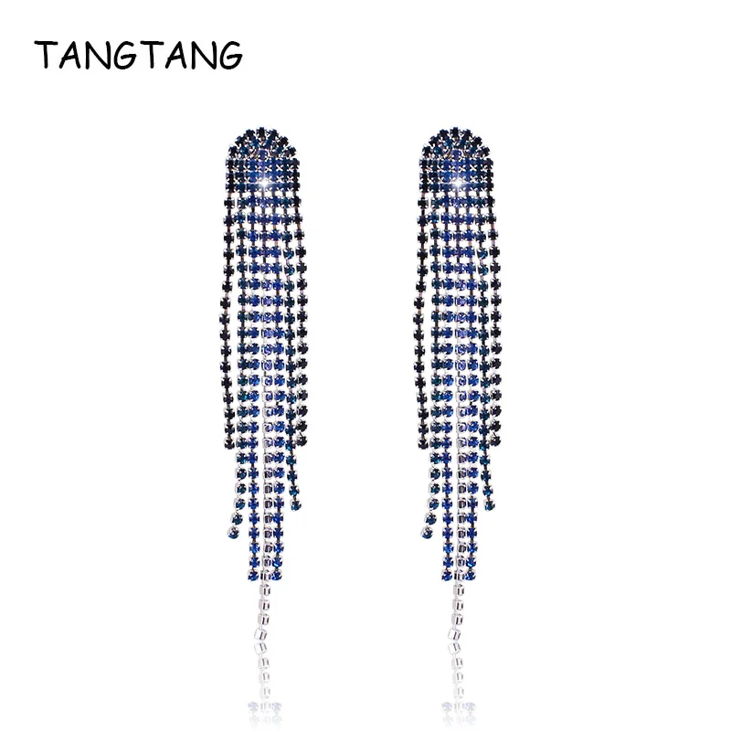 TANGTANG серьги на новый год женские модные длинные вечерние с кристаллами
