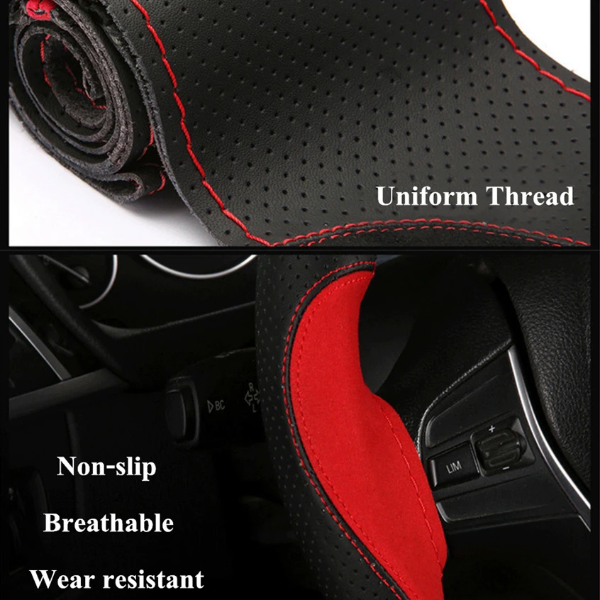 Suede Leather Car Steering Wheel Cover Soft Anti slip Steering-Wheel Braid With Needle Thread Interior Accessories 15 inch | Автомобили и