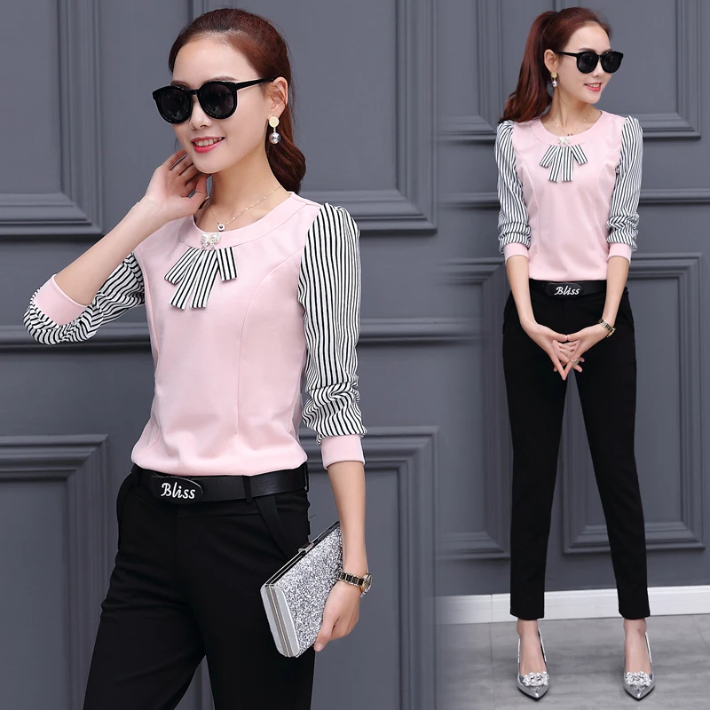 Хорошее шифон из двух частей 2017 одежда на осень новый корейский в полоску модный