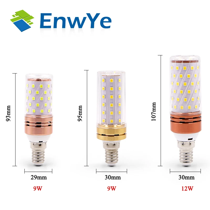 EnwYe LED 9 Вт 12 SMD2835 220 В E27 светодиодная лампа E14 Светодиодная настоящая мощность