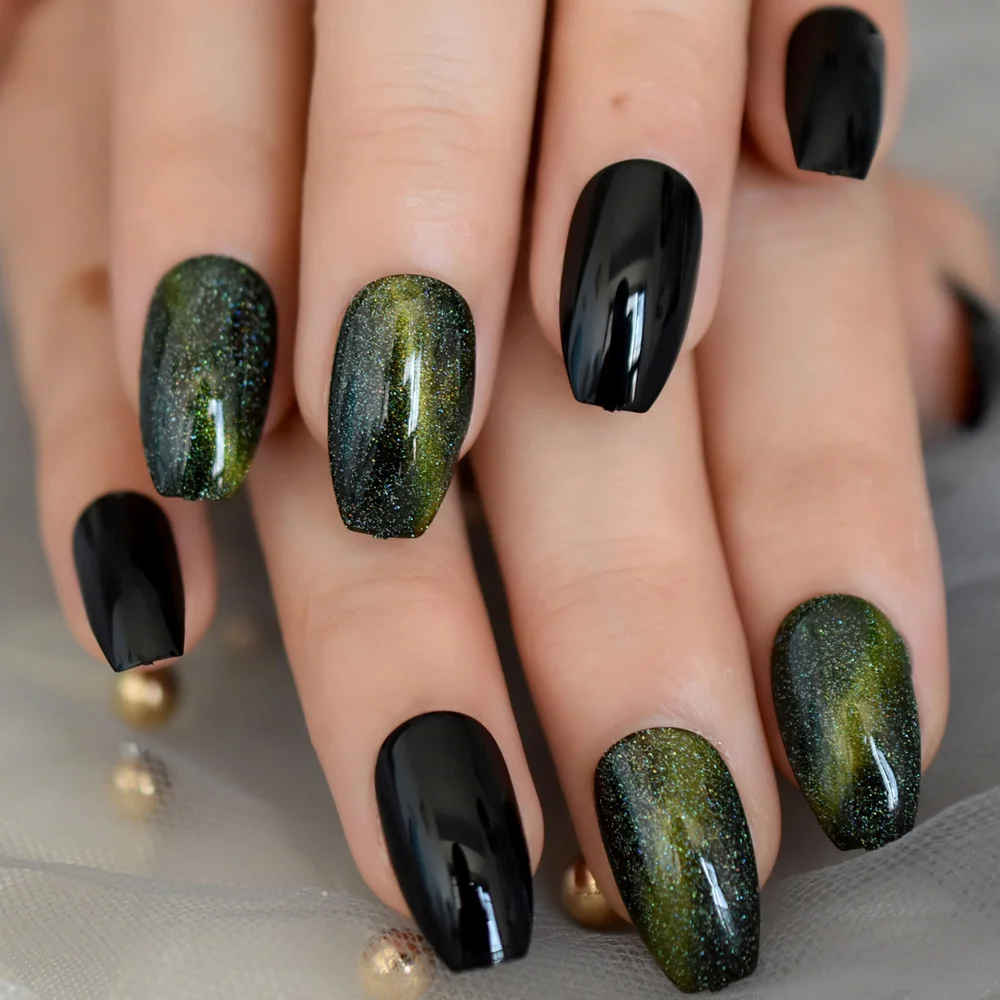 Накладные ногти Holo Beauty звездное небо кошачьи глазки французская Балерина гроб