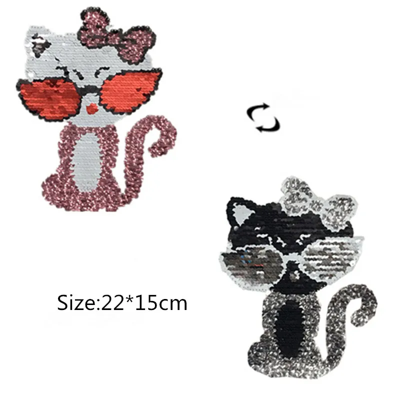 Новые 3D бусы носить очки mr. cat блестки с обратимым изменением аппликация блестка свитер Одежда патч наклейки с блестками футболка