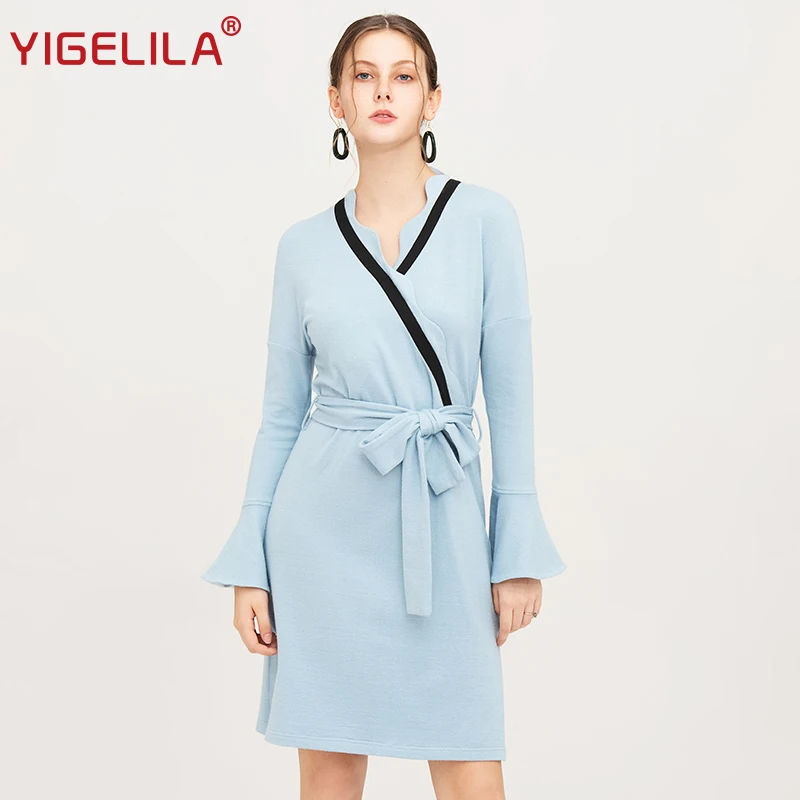 YIGELILA модное женское трикотажное платье с запахом осеннее v образным вырезом