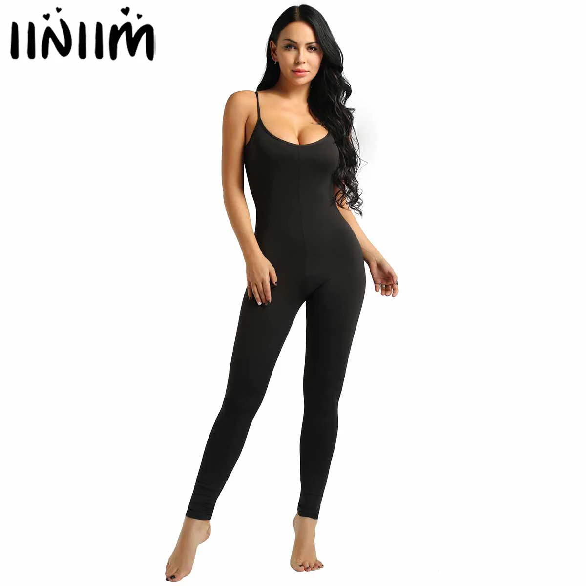 

Women Adult One-piece Playsuits Spaghetti Strapped Footless Stretchy Solid Tank Unitard Dancewear Leotard Bodysuit Jumpsuit