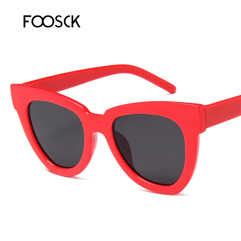 C2Red FOOSCK кошачий глаз солнцезащитные очки женские брендовые дизайнерские Винтажные Солнцезащитные очки Модные Дамские кошачьи солнечные очки UV400 - Цвет линз: C2Red