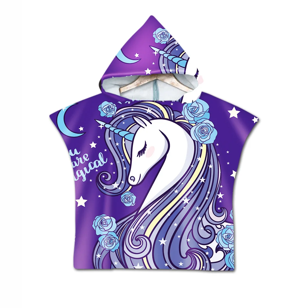 New Children Mermaid Cute Cartoon Hooded Cloak Beach Towel Animal Printed Microfiber Baby Boys Girls Kids Swimming Bath Towel