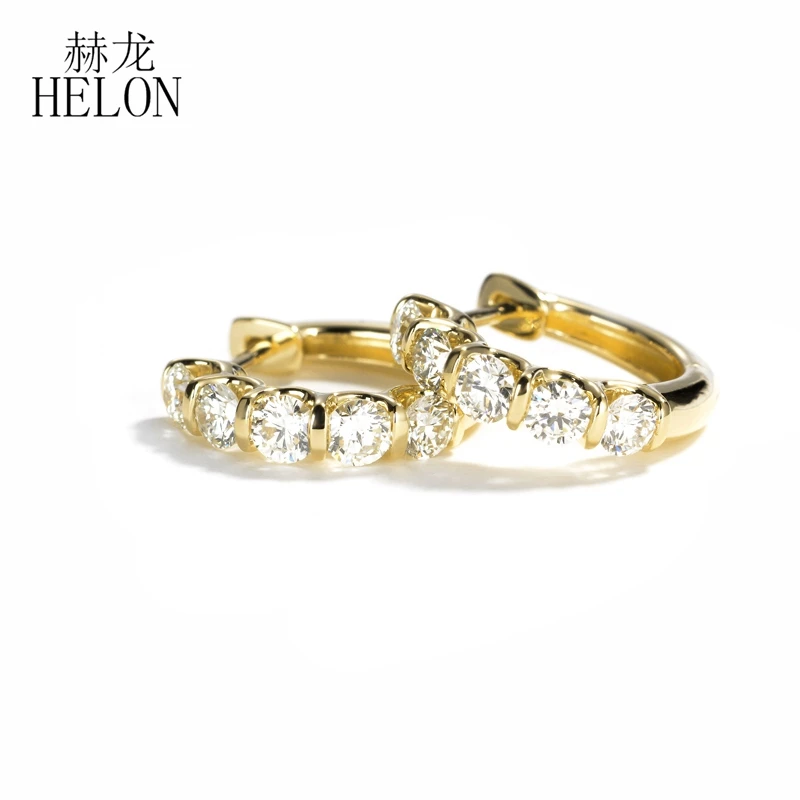 Серьги HELON с муассанитом из настоящего желтого золота 14 к круглые серьги