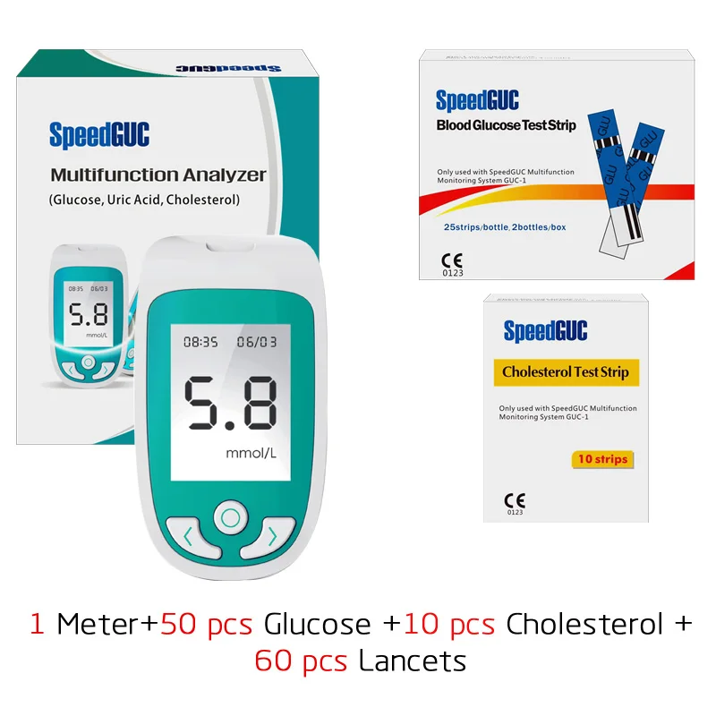 Meter Glu50Cho10 3в1 Многофункциональный измеритель уровня холестерина и мочевой кислоты и уровня глюкозы в крови система мониторинга подагра диабета устройство с тестовыми полосками и ланцетами - Цвет: Meter Glu50Cho10