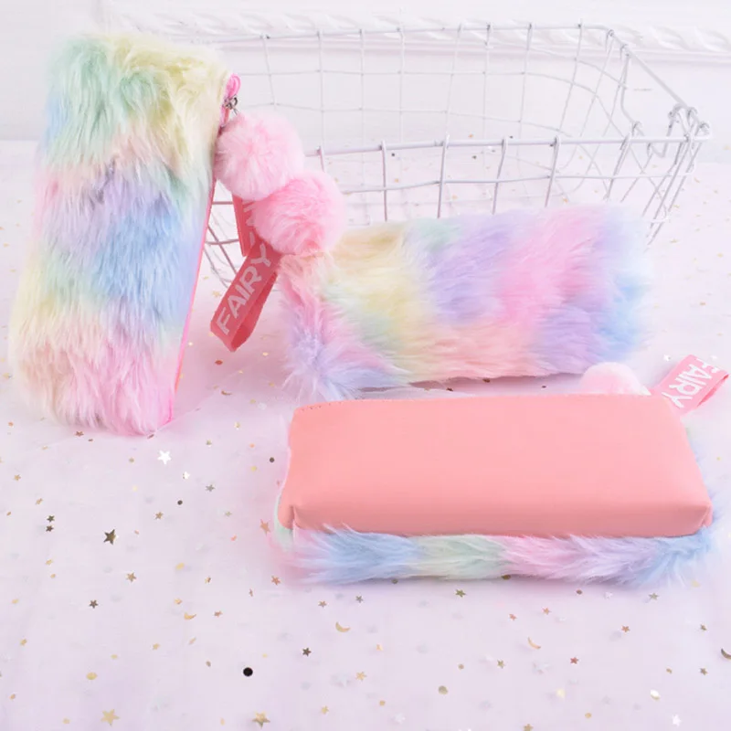 Kawaii Penal плюшевый школьный чехол для девочек пенал Радуга Pencilcase корейский большой