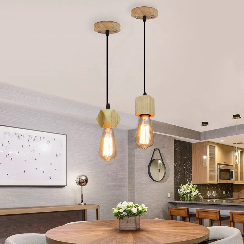 Винтажный деревянный светодиодный подвесной светильник Современный арт для