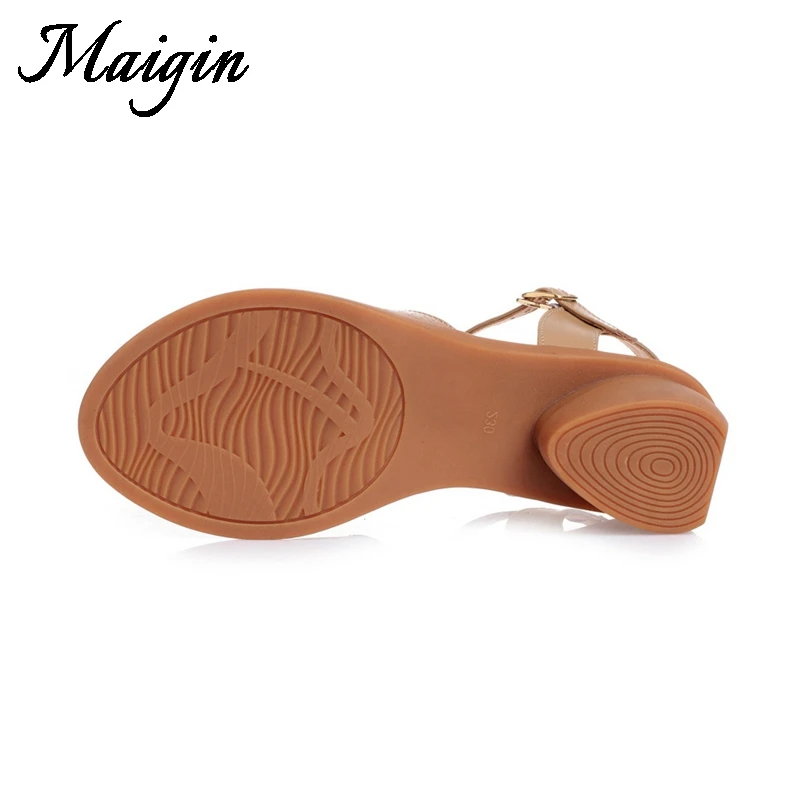 Maigin Cow Leather Women Sandals 2018 New Peep Toe Genuine Block Heel Summer Shoes Buckle Ladies | Обувь