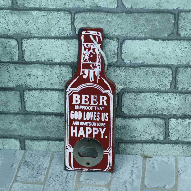 Red BEER Многофункциональная открывалка для бутылок креативная форма бутылки вина Ретро деревянная открывалка для бутылок пива настенная подвесная домашняя Dcoration Abridor De - Цвет: Red BEER