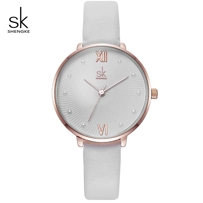 

Shengke Watches Women Fashion Leather Wrist Watch Relogio Feminino 2021 New SK Elegant Ladies Pearl Dial Quartz Watches #K8034