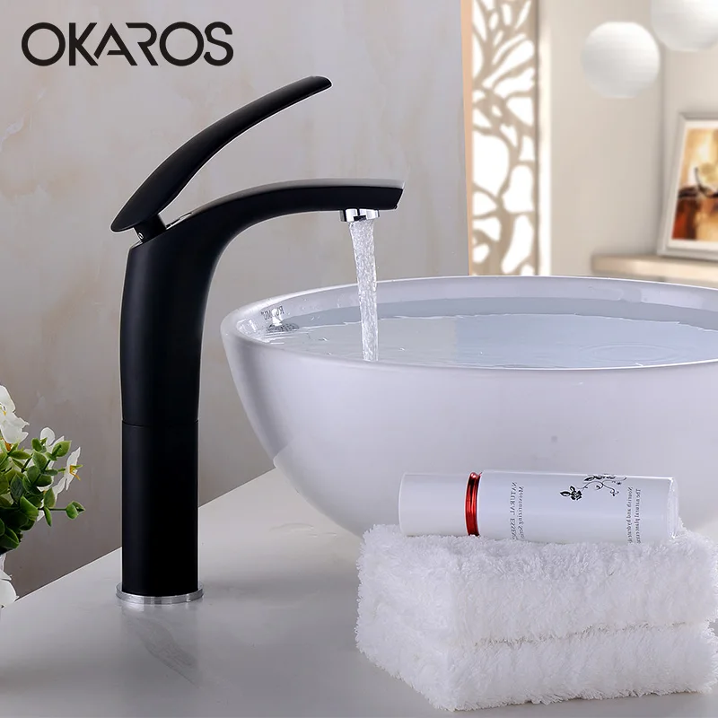 Black OKAROS элегантный красочный кран для ванной комнаты, твердый латунный хромированный золотой кран для горячей и холодной воды, кран для раковины, смеситель Torneira M055 - Цвет: Black