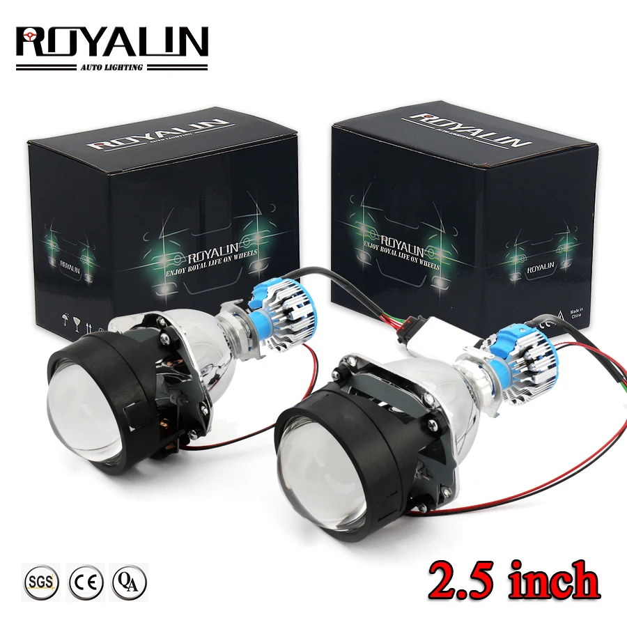 ROYALIN Bi светодиодный мини-проектор фары объектив H1 2,5 ''автомобильный Стайлинг H1 H4 H7 автомобильные фары модифицированный светодиодный белый лампочка 6000K