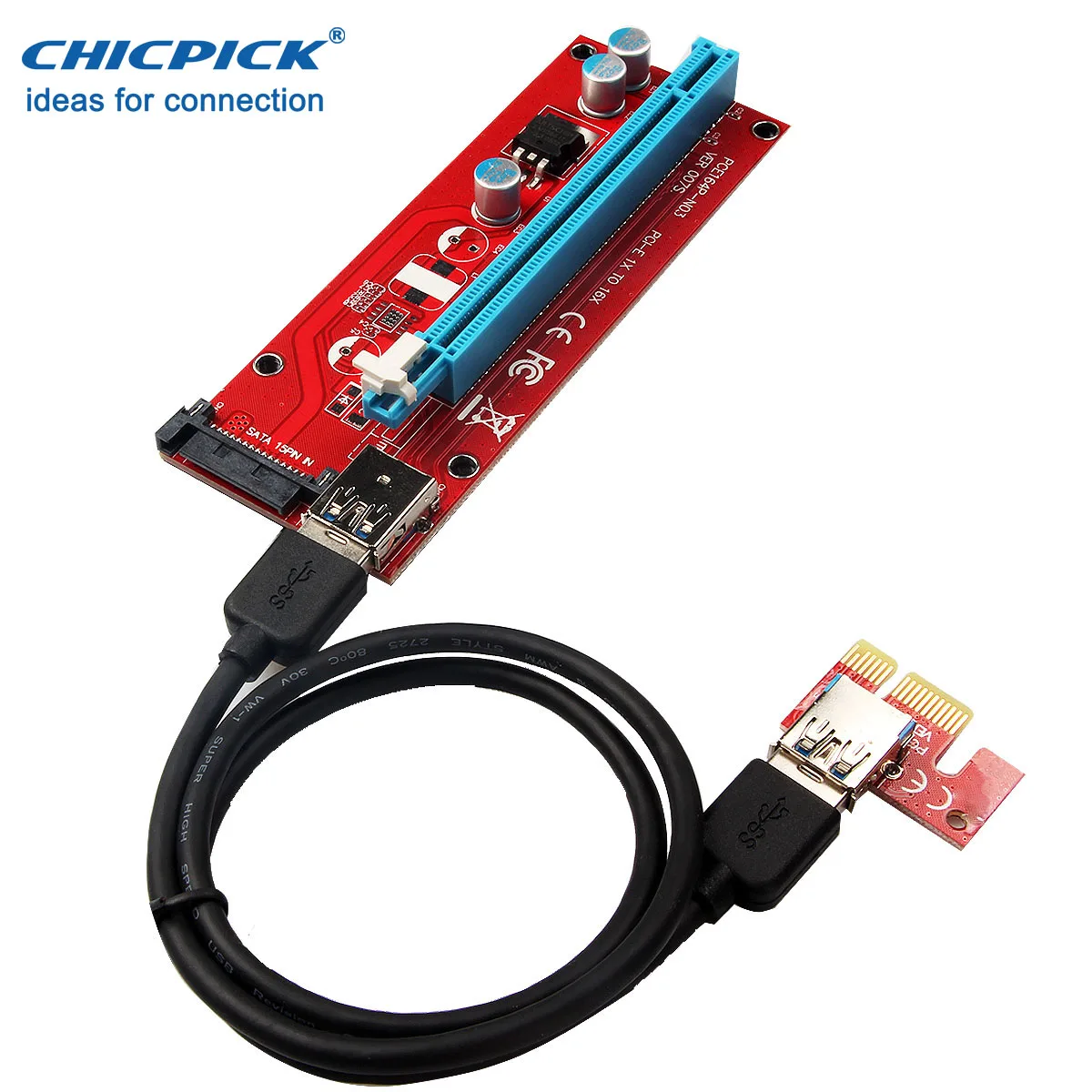 CHICPICK VER007 USB 3 0 PCIE Express 1x к 16x Riser Card Sata питание Расширение Кабель адаптер для ETH nVIDIA AMD