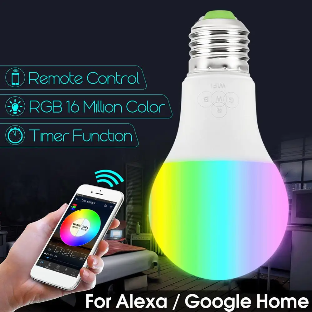 WI FI светодиодные лампы E27 RGBW RGB CCT Смарт Wi Fi затемненный лампа 4 5 W 6 Вт Alexa Google Home с