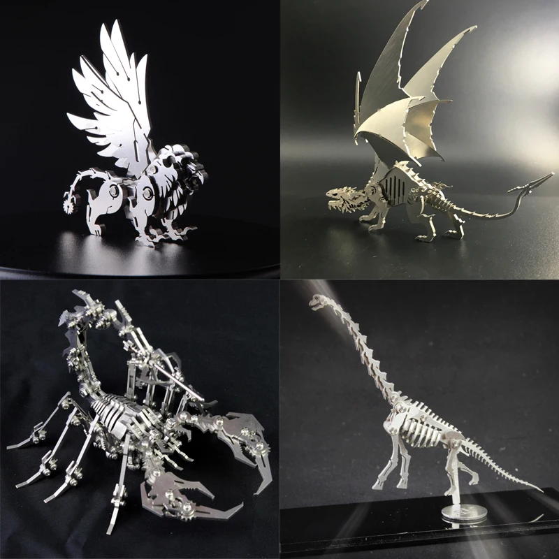 3D металлическая модель китайские зодиаки динозавры счастливый Бог Зверь готовый