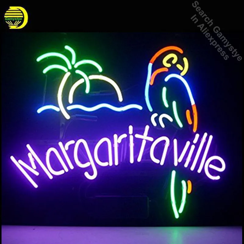 

NEON SIGN For JIMMY BUFFETT MARGARITAVILLE PARADISE PARROT Signboard REAL GLASS BEER BAR PUB display Light Signs Custom Sizes