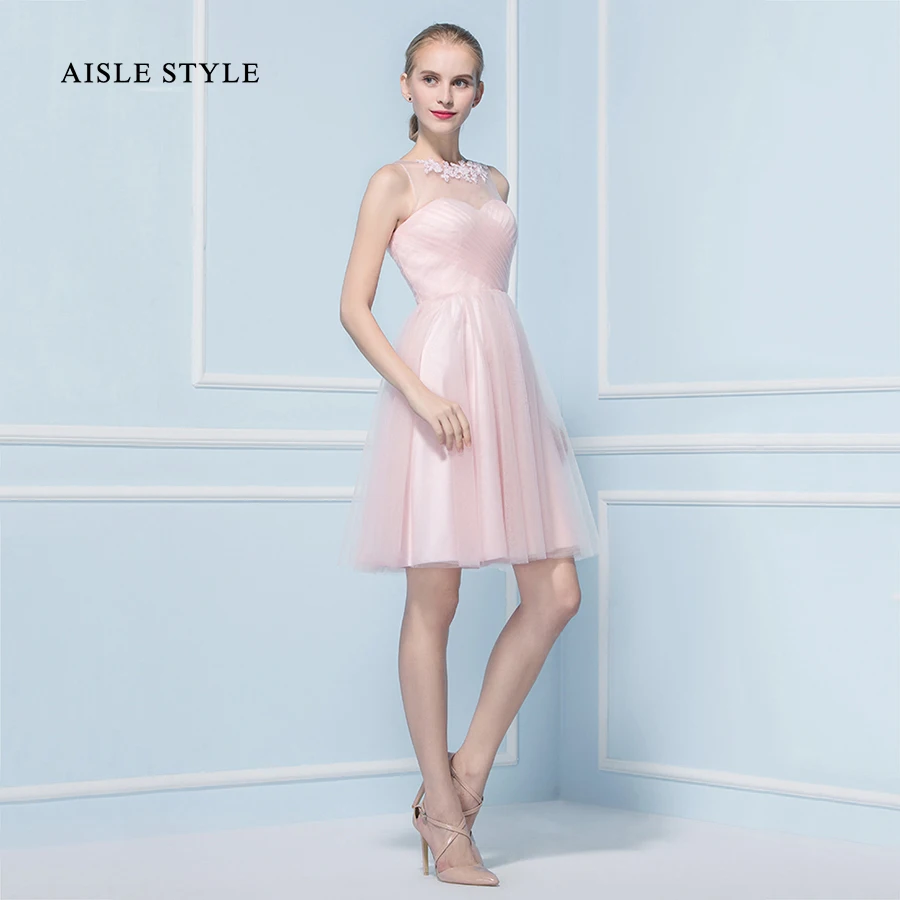 Aisle Style Junior Blush Pink Bridesmaid Dresses Short Maid of Honor Appliques Lace Vintage Dress for Country Wedding | Свадьбы и