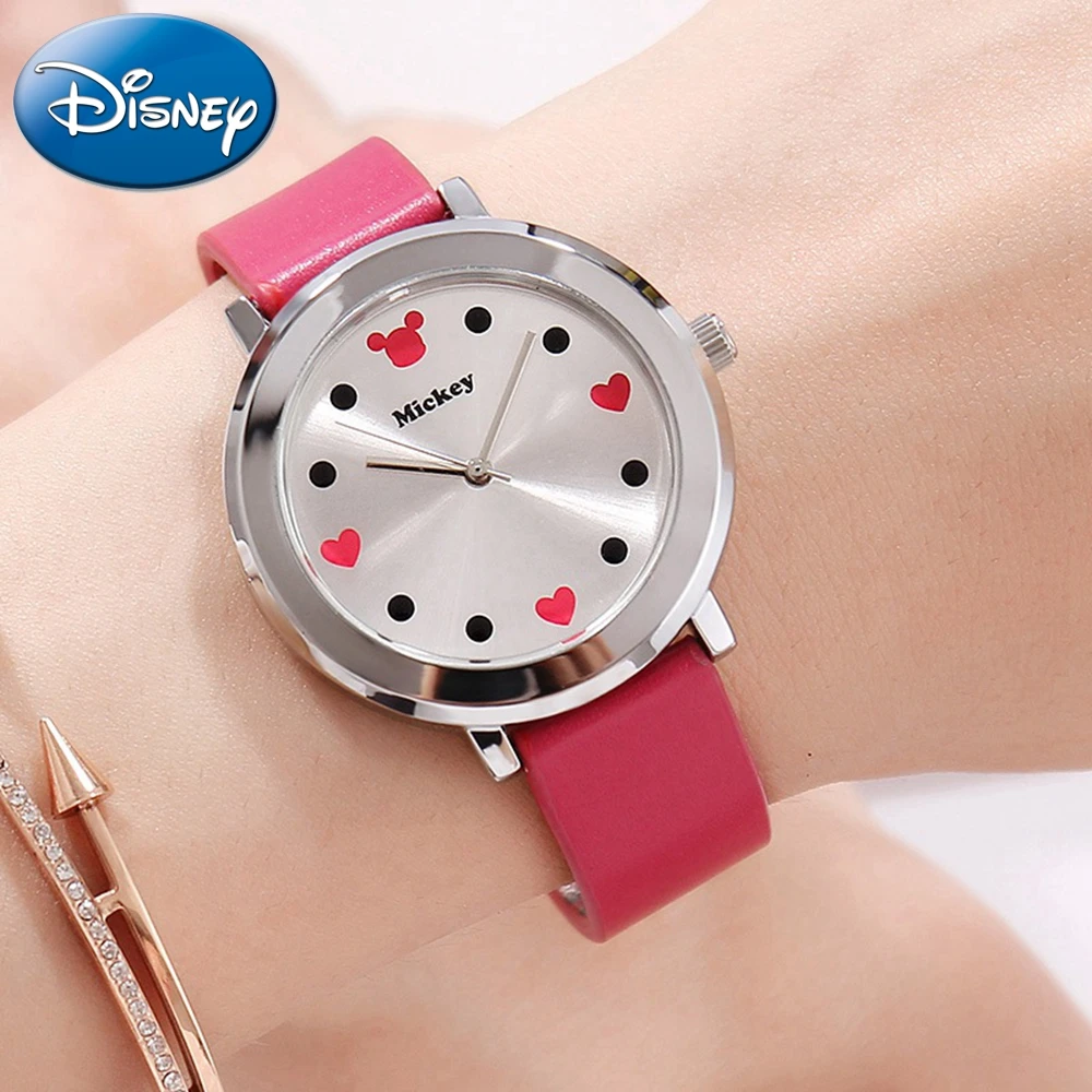 2018 New Girl Watch Original Disney Heart Cute Gift Clock Women Leather Safe Buckle Band Quartz Mickey Relojes Mujer DC-51059