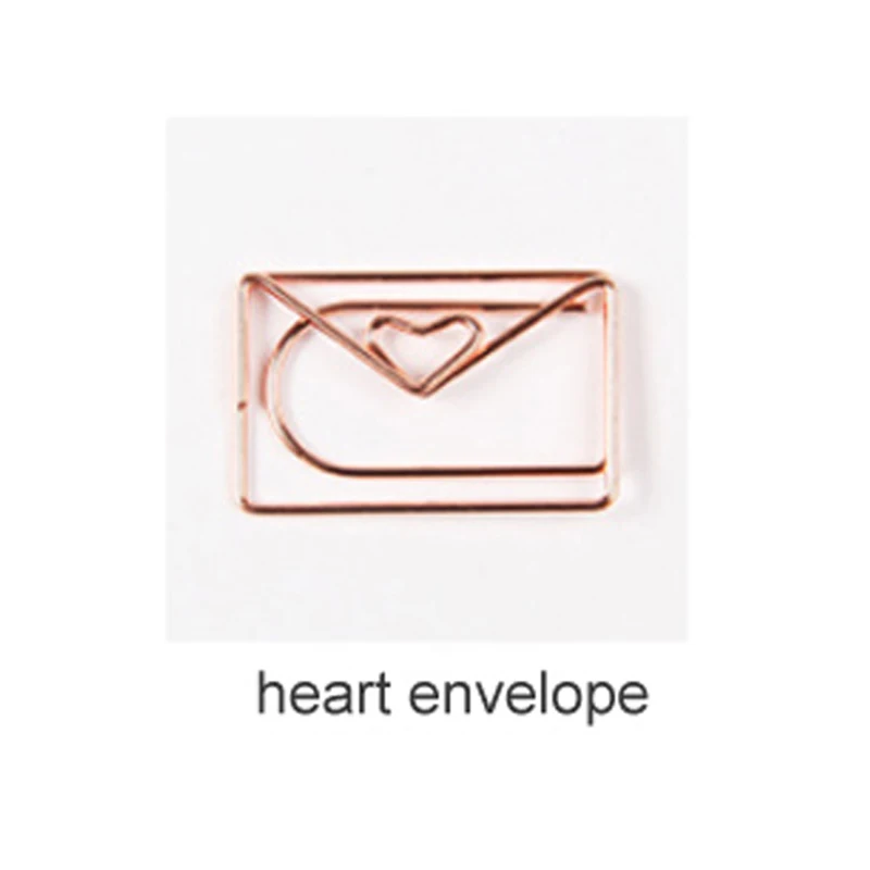 heart envelope Металлические скоросшиватели для офиса, школы, металлические скоросшиватели, розовое золото, инструмент для скрапбукинга, различные формы, милые закладки, скрепки для бумаги, инструменты для планировщика - Цвет: heart envelope