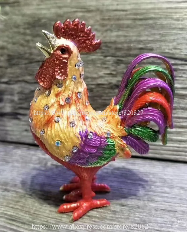 New Rooster Chicken Bejeweled Rooster Novelty Statue Trinket Jewelry Box Vintage Chicken Figurine Display Trinket Box Gifts