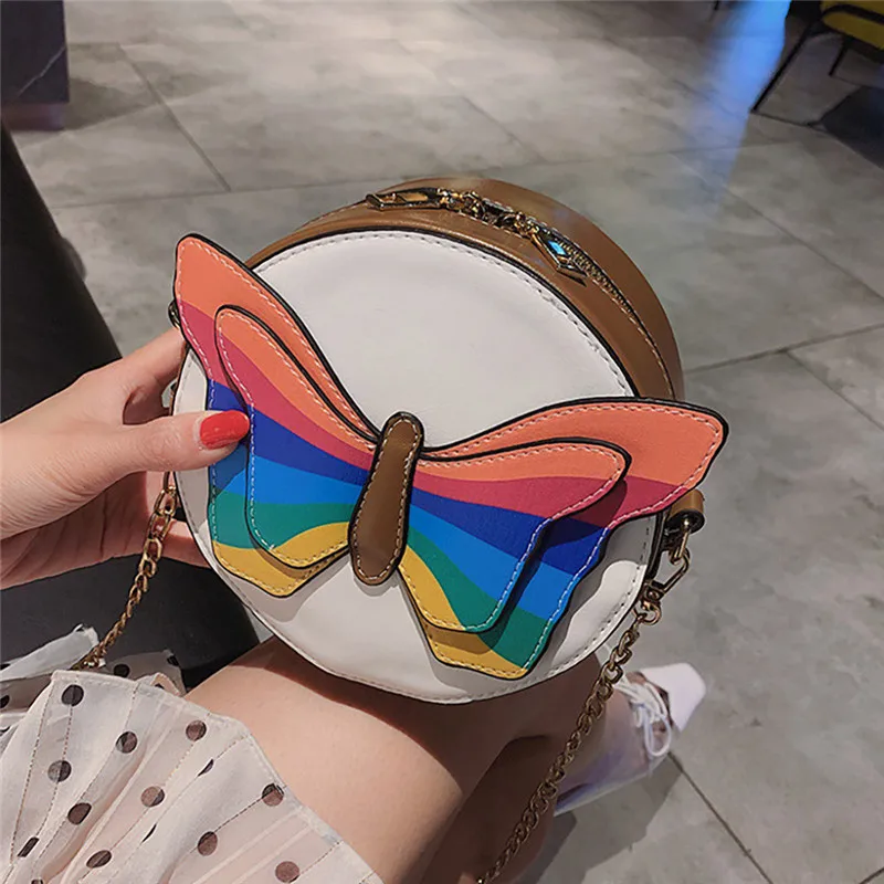 Женская кожаная сумка с бабочками новая дизайнерская сумка-мессенджер круглым