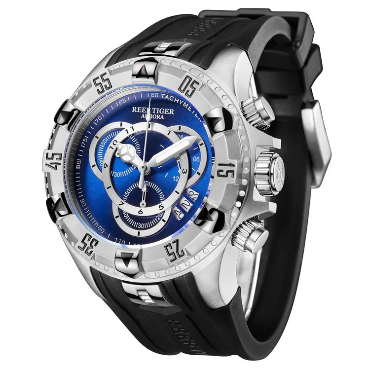 Reef Tiger Aurora Serier RGA303-2 мужские спортивные большие часы водонепроницаемые кварцевые наручные часы с хронографом большой циферблат-розовое золото