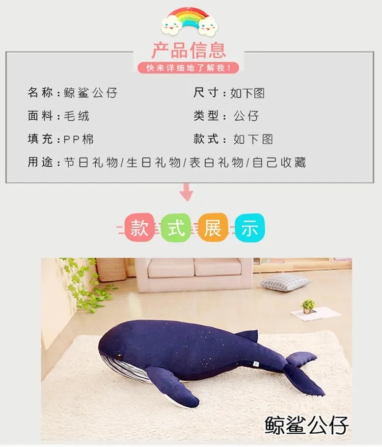 1 шт. 60-125 см Kawaii Большой синий кит Кукла Плюшевая мягкая игрушка Большой размер подушка в форме Кита украшение дома подушки подарок на день рождения для детей