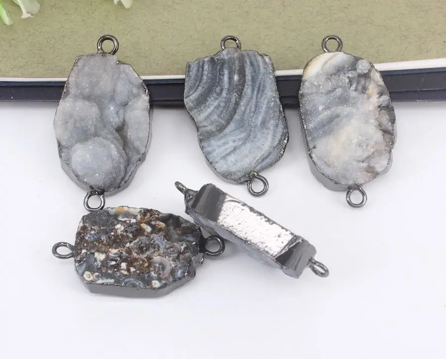 Соединитель из натурального кварцевого камня бусины черного цвета для бижутерии