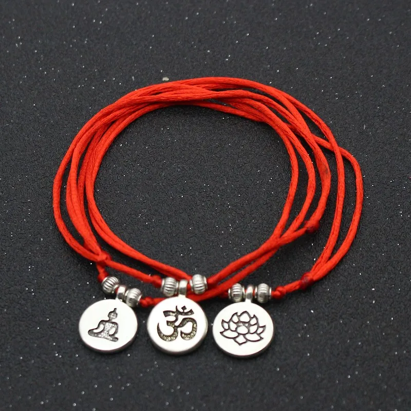 Silver Color Metal OM Lotus Charm Red Rope String Anklets For Women Ankle Bracelet Woman Sandals On the Leg Chain Foot Jewelry