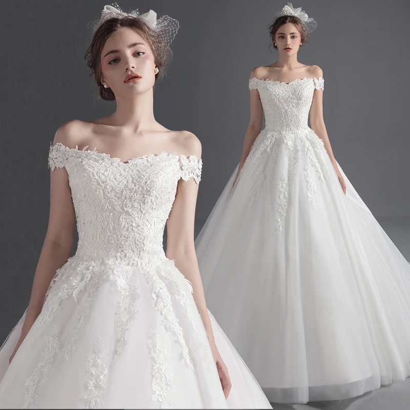 Современная роскошная свадебная одежда 2019 с открытыми плечами Бисероплетение