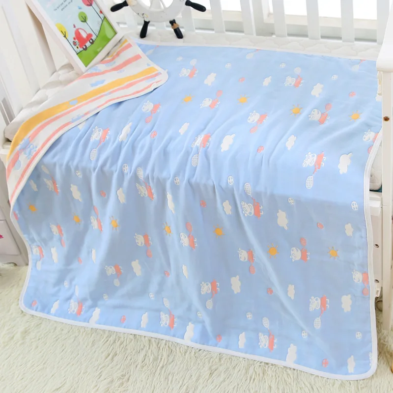 PIG BLUE 120*150 см родитель-ребенок Лето постельные принадлежности квилт для софы хлопок Детские индивидуальное Одеяло 6 Слои муслин пеленать для новорожденных - Цвет: PIG BLUE