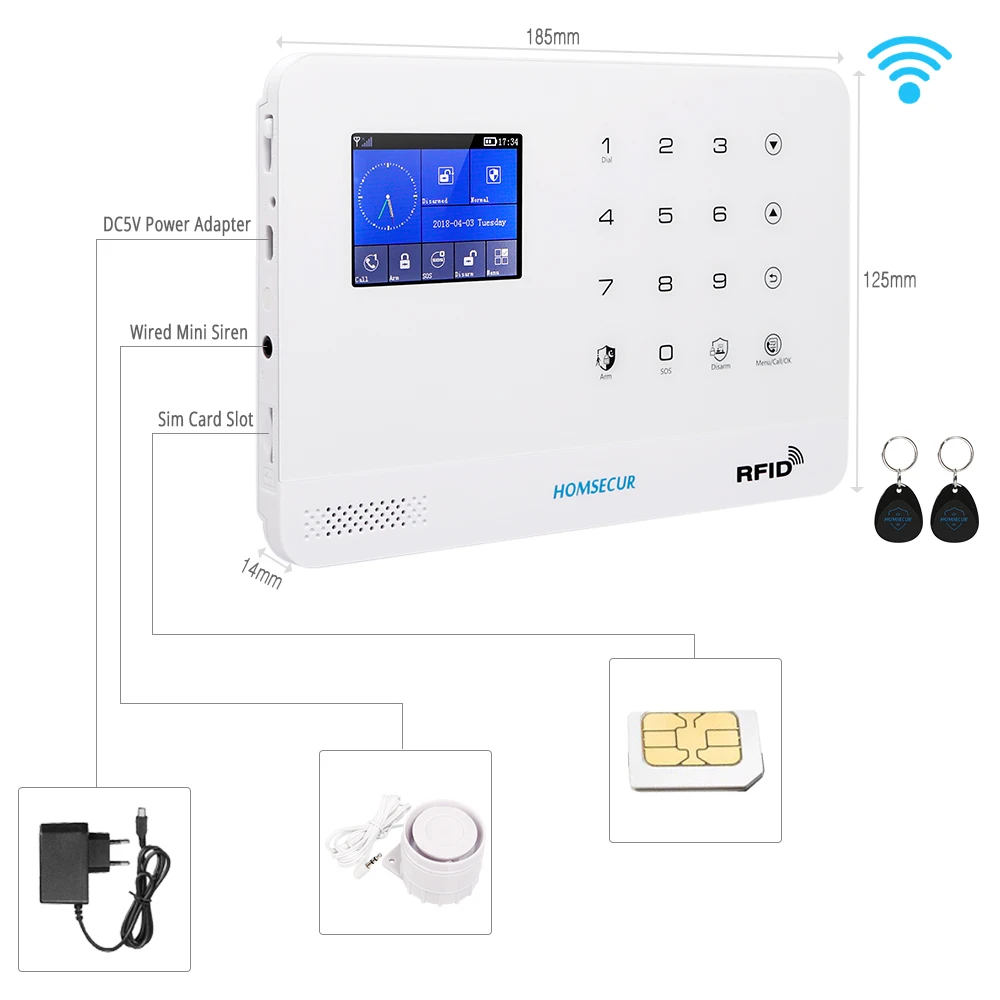 HOMSECUR Беспроводной ЖК дисплей 3g/WCDMA RFID SMS Автодозвон Система Сигнализации домашней