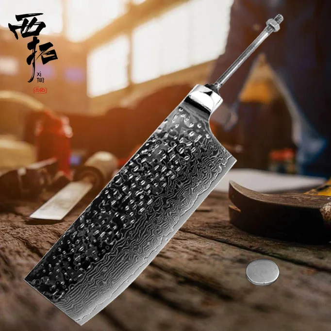 7inch cleaver knife XTUO Дамасская сталь шеф-повара нож кованые антипригарные обвалки фрукты резки мяса хлеб острый пустой ремесленник ручка ручной работы полуфабрикат - Цвет: 7inch cleaver knife