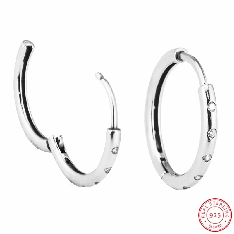 Серьги-кольца из стерлингового серебра 925 пробы, мерцающие капли для женщин, с прозрачным CZ сияющим шикарным стилем для любых случаев, FLE103